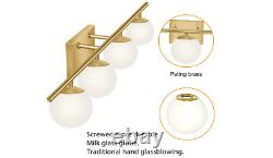 Bathroom Vanity Light Fixtures Brushed Brass Milk White Globe Glass 4 Lights