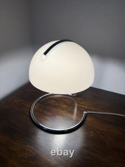 Bauhaus Retro MCM Dome Table Lamp Chrome & Milk Glass Shade with LED Warm Light