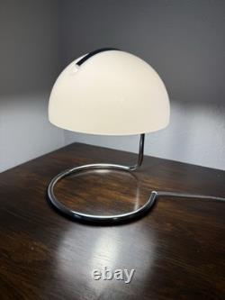 Bauhaus Retro MCM Dome Table Lamp Chrome & Milk Glass Shade with LED Warm Light