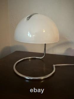 Bauhaus Retro MCM Dome Table Lamp Chrome & Milk Glass Shade with LED Warm Light