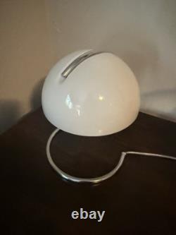 Bauhaus Retro MCM Dome Table Lamp Chrome & Milk Glass Shade with LED Warm Light