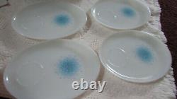 Beautiful Vintage Fire King Anchor Hocking Blue Mosaic Snack Sets 8 Pc/ 2 Avail