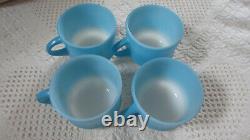 Beautiful Vintage Fire King Anchor Hocking Blue Mosaic Snack Sets 8 Pc/ 2 Avail