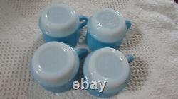 Beautiful Vintage Fire King Anchor Hocking Blue Mosaic Snack Sets 8 Pc/ 2 Avail