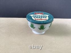 Beautiful Vintage Fire King Milk Glass Tulip Cottage Cheese Bowl Green withLid