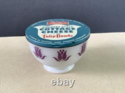 Beautiful Vintage Fire King Milk Glass Tulip Cottage Cheese Bowl Purple withLid