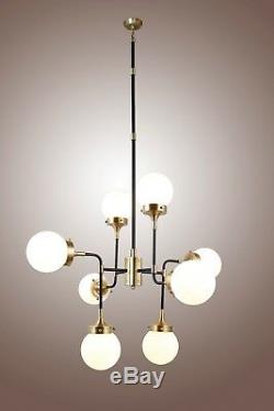 Bistro Globe Milk Glass 8-light Brass Chandelier Restoration Hardware Style