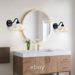 Black Bathroom Wall Sconces Set of 2 Modern White Milk Glass Wall Light Fixtu