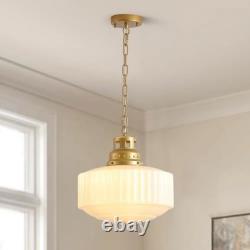 Blhxian Milk Glass Pendant Light Fixture 14 White Pleated Drum Glass Chandelier
