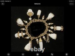 Book Pc NAPIER ASIAN Chalk White Milk Glass BUDDHA 17 Charm Bracelet