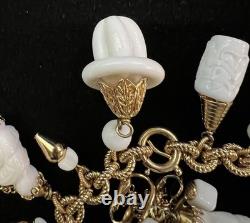 Book Pc NAPIER ASIAN Chalk White Milk Glass BUDDHA 17 Charm Bracelet