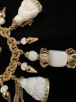 Book Pc NAPIER ASIAN Chalk White Milk Glass BUDDHA 17 Charm Bracelet