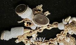 Book Pc NAPIER ASIAN Chalk White Milk Glass BUDDHA 17 Charm Bracelet