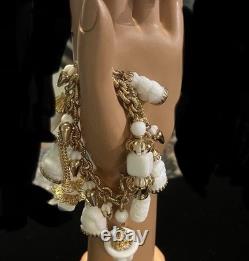 Book Pc NAPIER ASIAN Chalk White Milk Glass BUDDHA 17 Charm Bracelet