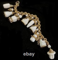 Book Pc NAPIER ASIAN Chalk White Milk Glass BUDDHA 17 Charm Bracelet