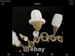 Book Pc NAPIER ASIAN Chalk White Milk Glass BUDDHA 17 Charm Bracelet