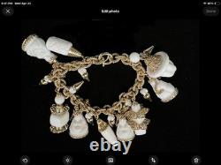 Book Pc NAPIER ASIAN Chalk White Milk Glass BUDDHA 17 Charm Bracelet