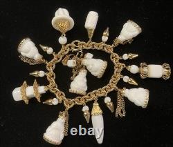 Book Pc NAPIER ASIAN Chalk White Milk Glass BUDDHA 17 Charm Bracelet & Earrings