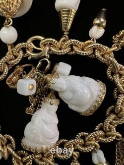 Book Pc NAPIER ASIAN Chalk White Milk Glass BUDDHA 17 Charm Bracelet & Earrings