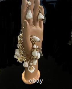 Book Pc NAPIER ASIAN Chalk White Milk Glass BUDDHA 17 Charm Bracelet & Earrings