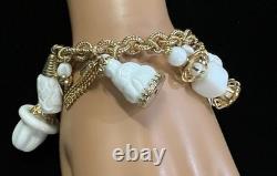 Book Pc NAPIER ASIAN Chalk White Milk Glass BUDDHA 17 Charm Bracelet & Earrings