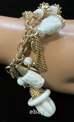 Book Pc NAPIER ASIAN Chalk White Milk Glass BUDDHA 17 Charm Bracelet & Earrings