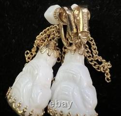 Book Pc NAPIER ASIAN Chalk White Milk Glass BUDDHA 17 Charm Bracelet & Earrings