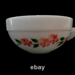 Bowl Set Nesting Mixing Fire King White Peach Blossom Pink Flowers Milk Glass