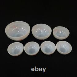 Bowl Set Nesting Mixing Fire King White Peach Blossom Pink Flowers Milk Glass