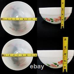 Bowl Set Nesting Mixing Fire King White Peach Blossom Pink Flowers Milk Glass