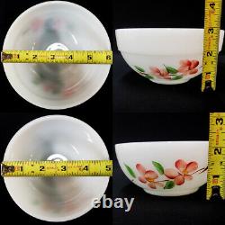 Bowl Set Nesting Mixing Fire King White Peach Blossom Pink Flowers Milk Glass