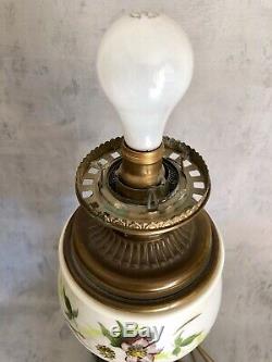Bradley & Hubbard 3 Tier Milk Glass Parlor Banquet Converted Electric Oil Lamp