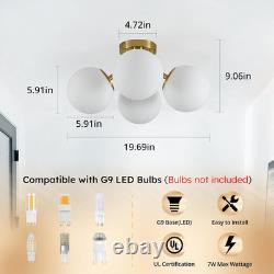 Brass 4-Light Mid Century Semi Flush Mount with Milk Glass Globes