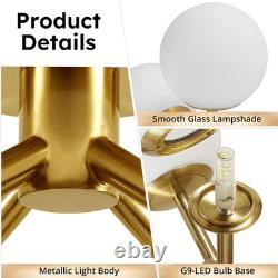 Brass 4-Light Mid Century Semi Flush Mount with Milk Glass Globes