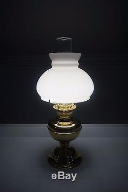 Brass Plate Hurricane Oil Lamp White Milk Glass Shade Electric Table Light