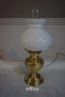 Brass Plate Hurricane Oil Lamp White Milk Glass Shade Electric Table Light
