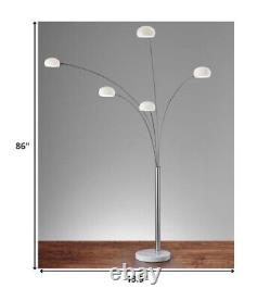 Brushed Steel Adjustable Arc Floor Lamp With Five Lights And White Milk Glass Sh