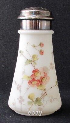 C. F. Monroe art glass floral decorated WAVECREST sugar shaker, 5 1/4 h