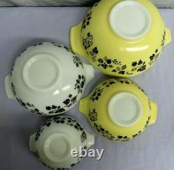 CLEAN PYREX Set of 4 Gooseberry Yellow Black & White Cinderella Mixing Bowls