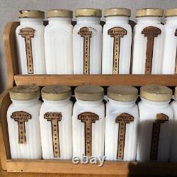 COMPLETE Griffith Milk Glass Spice Jar Set, 20 Jars with Metal Lids and Rack -Rare