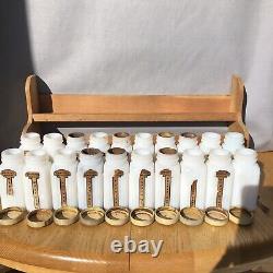 COMPLETE Griffith Milk Glass Spice Jar Set, 20 Jars with Metal Lids and Rack -Rare