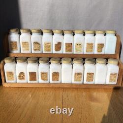 COMPLETE Griffith Milk Glass Spice Jar Set, 20 Jars with Metal Lids and Rack -Rare