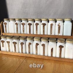 COMPLETE Griffith Milk Glass Spice Jar Set, 20 Jars with Metal Lids and Rack -Rare