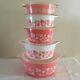 Complete Pyrex Pink Gooseberry Casserole Set # 471, 472, 473, 474, 475 With Lids