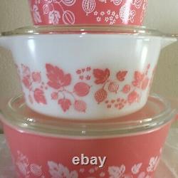 COMPLETE Pyrex PINK GOOSEBERRY CASSEROLE SET # 471, 472, 473, 474, 475 with Lids