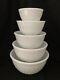 Complete Set Of 5 Vintage Fire King White Swirl Mixing Bowls With Rare 5 Bowl