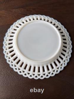 Canton Gothic Embossed Reticulated Lace Edge Milk Glass Plate