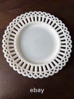 Canton Gothic Embossed Reticulated Lace Edge Milk Glass Plate