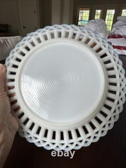 Canton Gothic Embossed Reticulated Lace Edge Milk Glass Plate