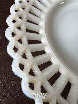 Canton Gothic Embossed Reticulated Lace Edge Milk Glass Plate